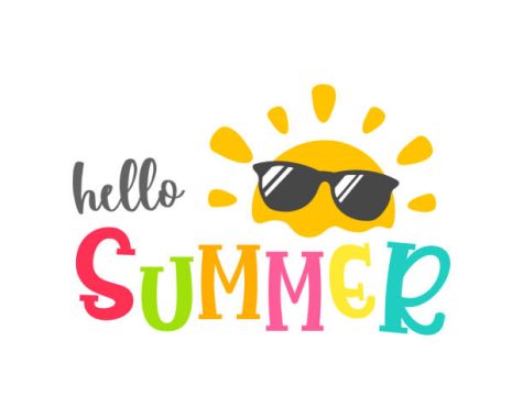 Hello summer label Decorated with ice cream Slippers and watermelon Isolated on white background.