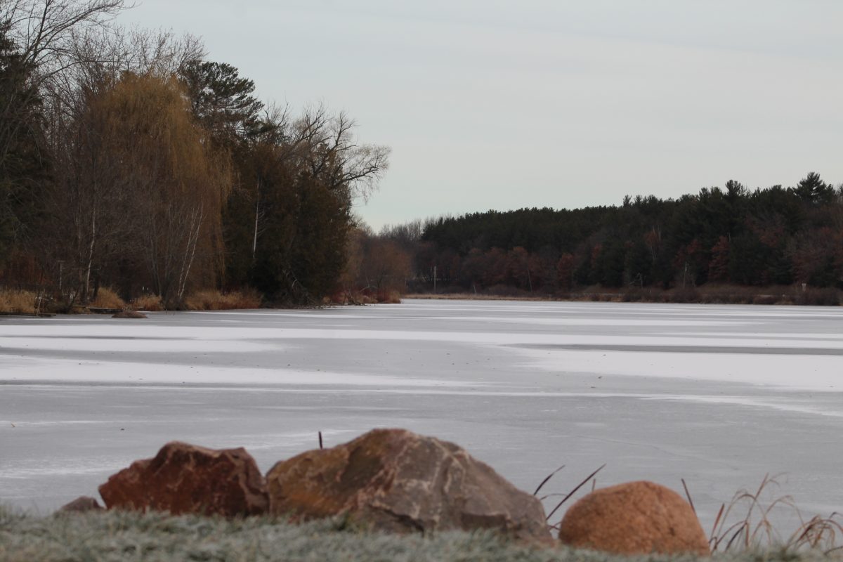 The lake in Amherst freezes over, and will not thaw until the long Wisconsin winter is over.