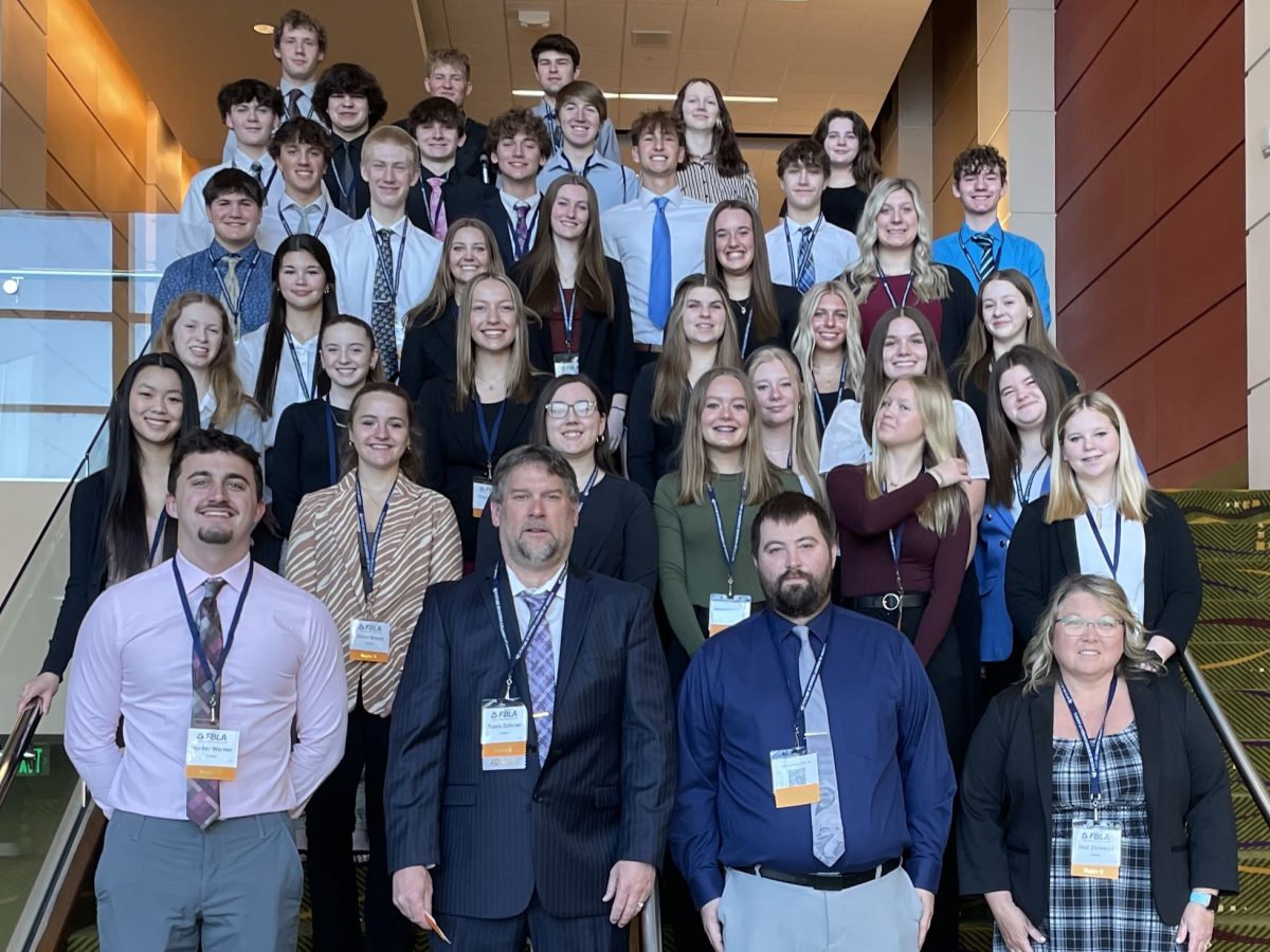 Amherst FBLA state competitors and advisors pose at the FBLA State Leadership Conference.